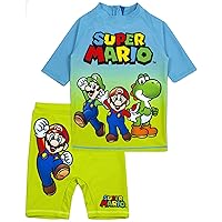 Super Mario Swimsuit Boys UV50 Sun Safe Two Piece Top & Shorts Swimming Costume