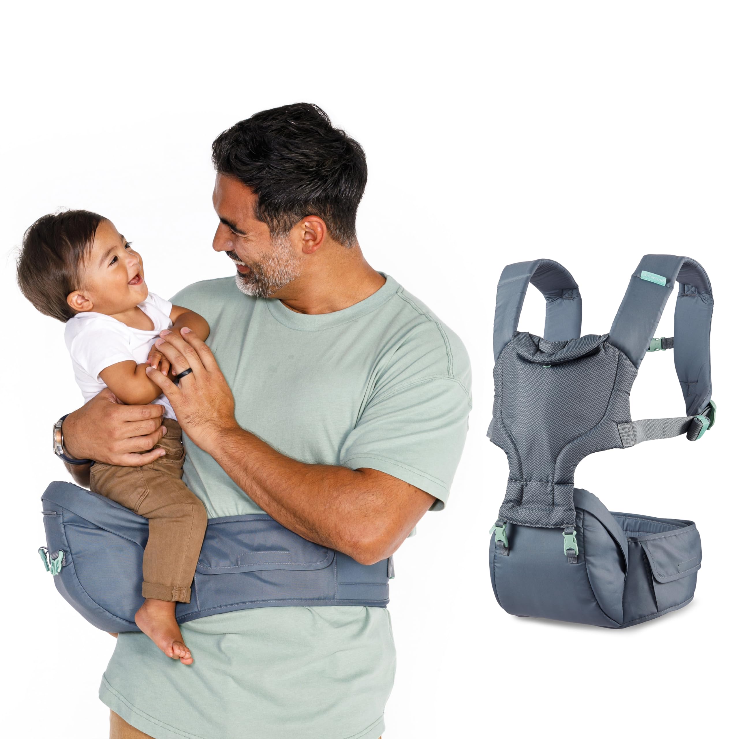 Infantino Hip Rider Plus 5-in-1 Hip Seat Carrier - 2 Easy-to-Use Ergonomic Carriers in 1 for Babies and Toddlers with Storage Pocket