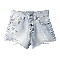 KIDSCOOL SPACE Little Big Girls Denim Shorts,Elastic Band Inside Ripped High-Cut Raw Hem Hot Jean Summer Pants