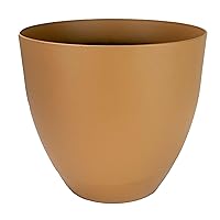 13 Inch Topanga Decorative Round Planter - Lightweight Premium Resin Plant Pot with a Ceramic Look for Indoor Outdoor Use, Taupe Swoop