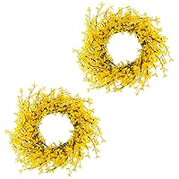 Yellow Forsythia Wreaths - Set of Two 24-Inch Artificial Spring Wreaths for Home Decor - Wreaths for Indoors or Covered Patio Use by Pure Garden