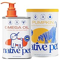 Native Pet Omega Oil for Dogs & Pumpkin for Dogs | Dog Fish Oil Supplements | All-Natural, Organic Pumpkin Fiber for Dogs | 8 Oz. Omega Oil & Pumpkin Powder