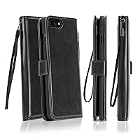 BoxWave Case Compatible with Apple iPhone 8 Plus (Case by BoxWave) - Leather Wallet Case for Apple iPhone 8 Plus, Apple iPhone 8 Plus, 7 Plus - Nero Black