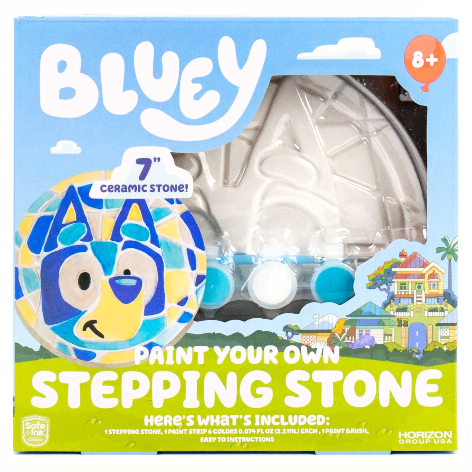 Bluey Paint Your Own Stepping Stone, Design 7 DIY Stone Art, Fun Kit for Kids, Less Mess Paintable Stones Art Set, Great Summer Activity Kids Ages 8, 9, 10, 11