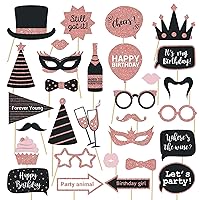 Party Birthday Photo Booth Props, 30PCS Set of Selfie Party Supplies and Decorations Kit, Supplies with Hat Lipstick Tie Large Glasses Signs Wedding Christmas New Year Photobooth Props