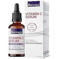 Bronson Vitamin C Serum for Face, Anti Aging Facial Serum with Premium Hyaluronic Acid, Vitamin E, Aloe & Jojoba, Hydrating & Brightening Serum for Dark Spots, Fine Lines and Wrinkles 1 oz.