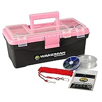 Wakeman 55-Piece Fishing Tackle Set - Tackle Box Includes Sinkers, Hooks, Lures, Bobbers, Swivels, Fishing Line, and More - Fishing Gear (Pink)