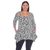 Women's Plus Size Cold Shoulder Leopard Print Tunic Top with Pockets