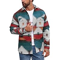 Runcati Mens Flannel Shirt Jacket Casual Aztec Button Down Long Sleeve Fleece Lightweight Shacket with Pocket