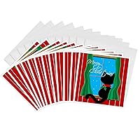 3dRose Merry Christmas – Cute Black Cat in Snowy Window - Greeting Cards, 6 x 6 inches, set of 12 (gc_155257_2)