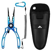 FLISSA 8 Inch Aluminum Fishing Pliers, Safety Lock Design Fishing Pliers Saltwater, Corrosion Resistant Split Ring Pliers for Fishing with Braid Cutters, Sheath and Lanyard