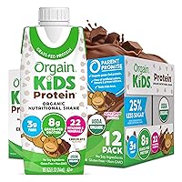Organic Kids Nutritional Protein Shake, Chocolate, Healthy Kids Snacks, 8g Dairy Protein, 3g Fiber, 22 Vitamins & Minerals, No Soy Ingredients, Gluten Free, Non-GMO, 8.25 Fl Oz (Pack of 12)