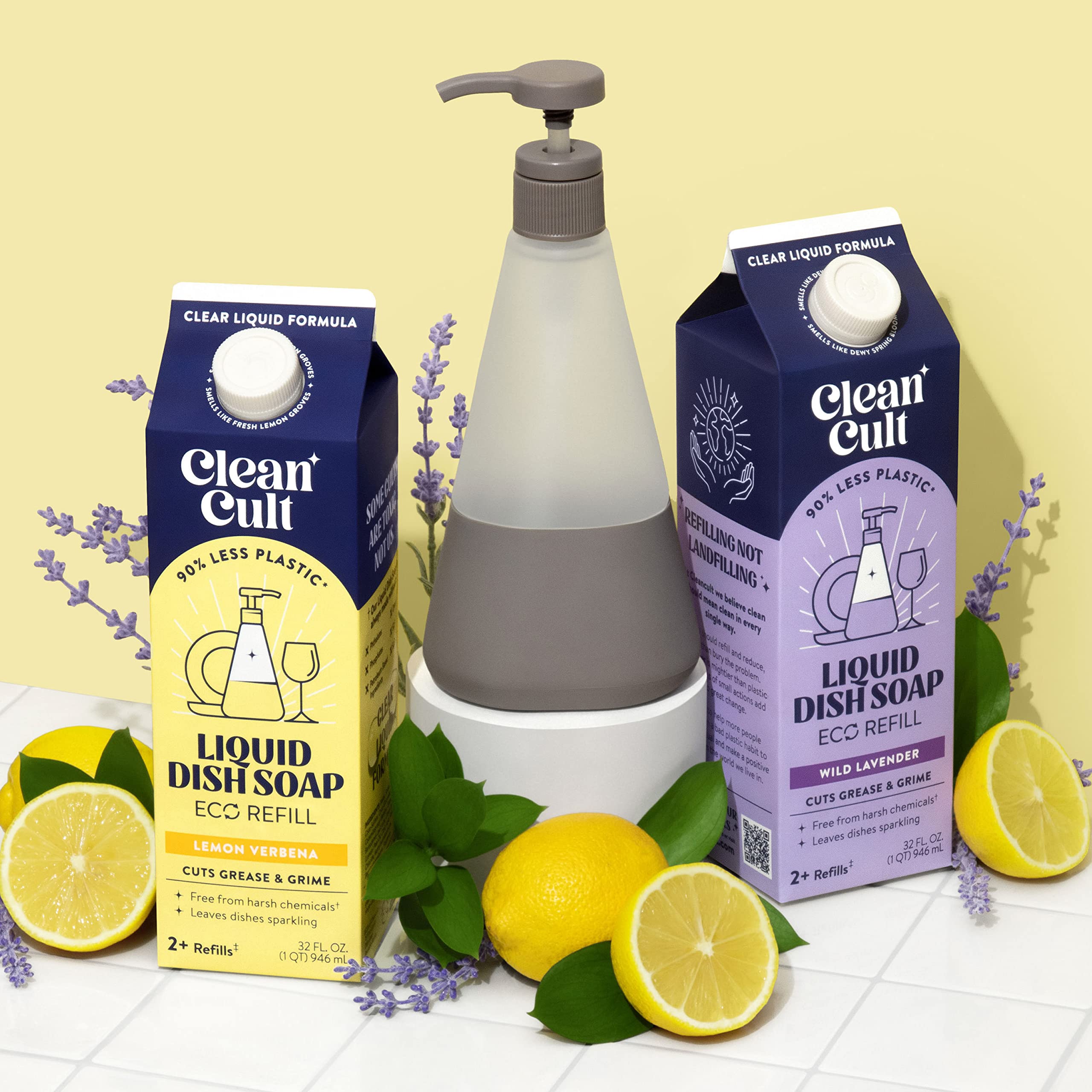 Cleancult Dish Soap Liquid Refills (32oz, 1 Pack) - Dish Soap that Cuts Grease & Grime - Free of Harsh Chemicals - Paper Based Eco Refill, Uses 90% Less Plastic - Lemon Verbena