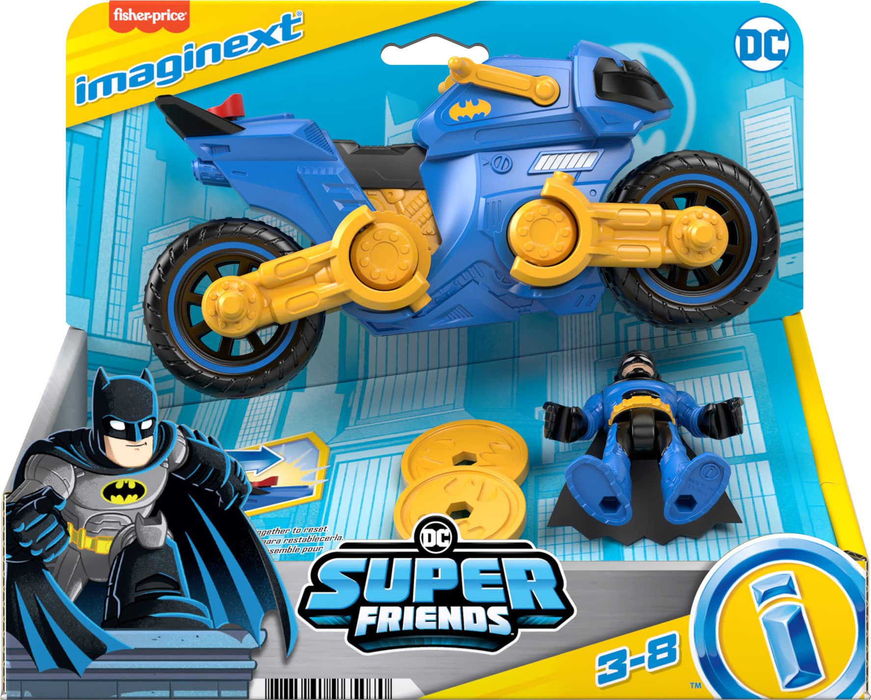 Fisher-Price Imaginext DC Super Friends Batman Toy Poseable Figure & Transforming Batcycle with Projectile Launcher for Preschool Kids Ages 3+ Years