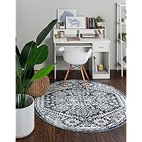Unique Loom Oxford Collection Area Rug - Radcliffe (3' Round, Blue/ Ivory)