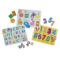 Disney Wooden Peg Puzzles Set: Letters, Numbers, and Shapes and Colors - Letters And Number Puzzles, Disney Puzzles, Wooden Puzzles For Toddlers And Kids Ages 3+, Multicolor