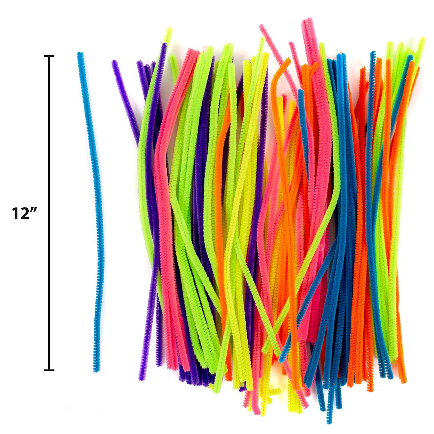Horizon Group USA 200 Neon Fuzzy Sticks, Value Pack of Pipe Cleaners in 6 Colors, 12 Inches, Chenille Stems, Bendy Sticks, Great for DIY Arts & Crafts Projects, Classrooms & Craft Rooms