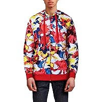 Mens Image Print Floral Pattern Zipper Hooded Sweatshirt