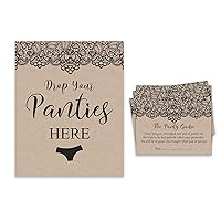 Bridal Shower Game 1 Sign + 30 Size Cards Beige Victorian Black Lace Kraft Girls Night Out Bachelorette Party Drop Your Panties Game