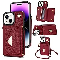 XYX Wallet Case for iPhone 13 6.1 Inch, RFID Blocking PU Leather Flip Folio Case Adjustable Crossbody Lanyard Purse Card Holder for iPhone 13, Red