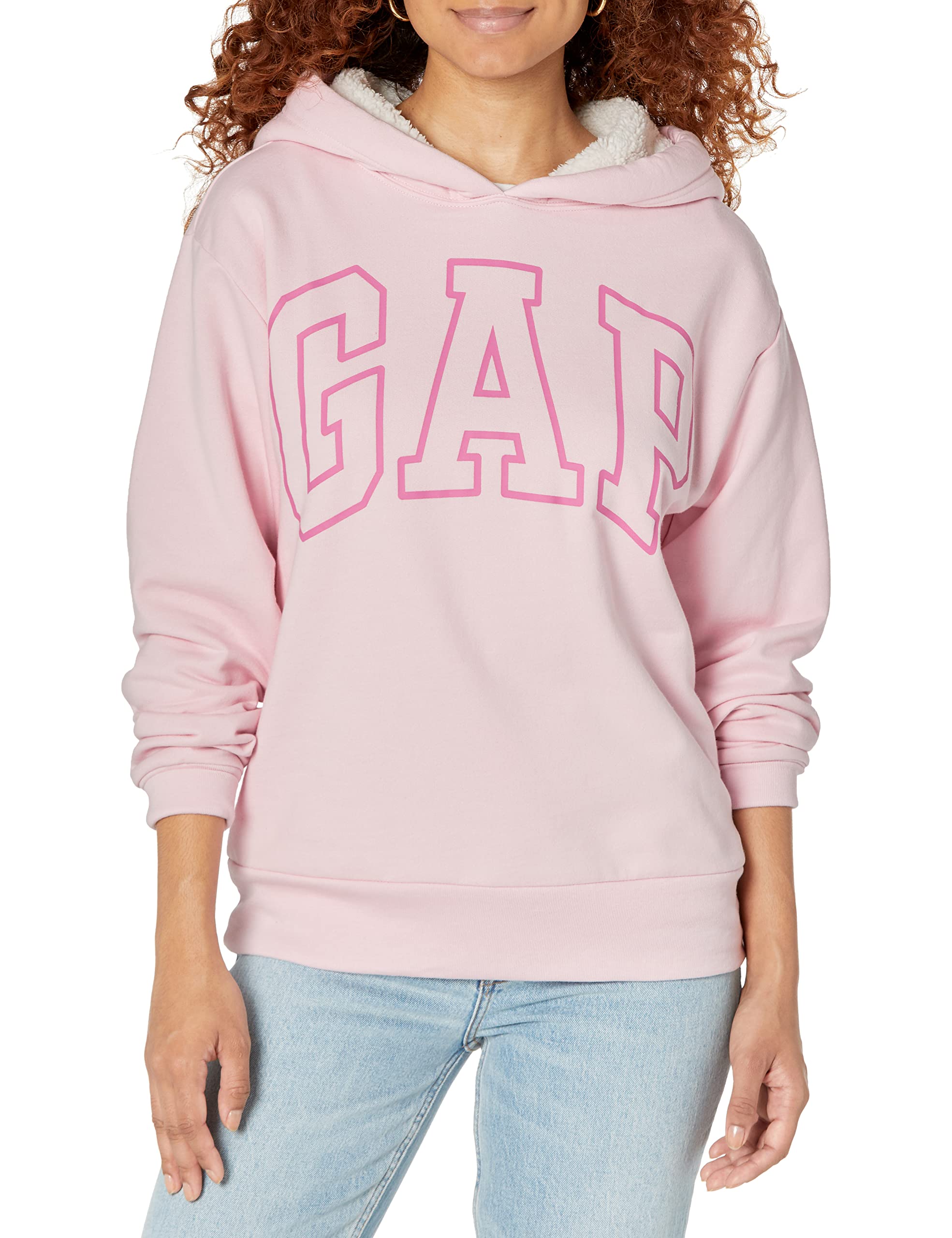 GAP Women's Logo Sherpa Lined Hooded Sweatshirt