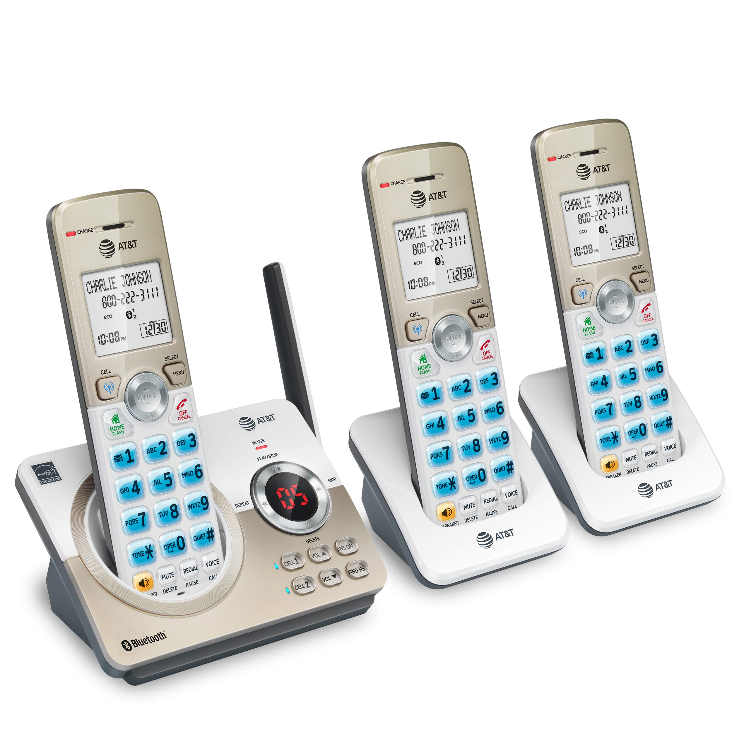 AT&T DL72319 DECT 6.0 3-Handset Cordless Phone for Home with Connect to Cell, Call Blocking, 1.8