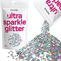 Hemway Premium Ultra Sparkle Glitter Multi Purpose Metallic Flake for Arts Crafts Nails Cosmetics Resin Festival Face Hair - Silver Holographic - Super Chunky (1/8