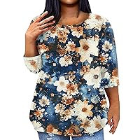 Three Quarter Sleeve AI Independence Day 2024 Summer Tops Women's Fashion Plus Size Casual Printed Round Neck Top with Pocket