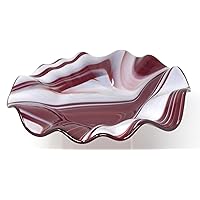 Red and White Organic Ruffled Rim Bowl 11.75 inch Handcrafted Fused Glass