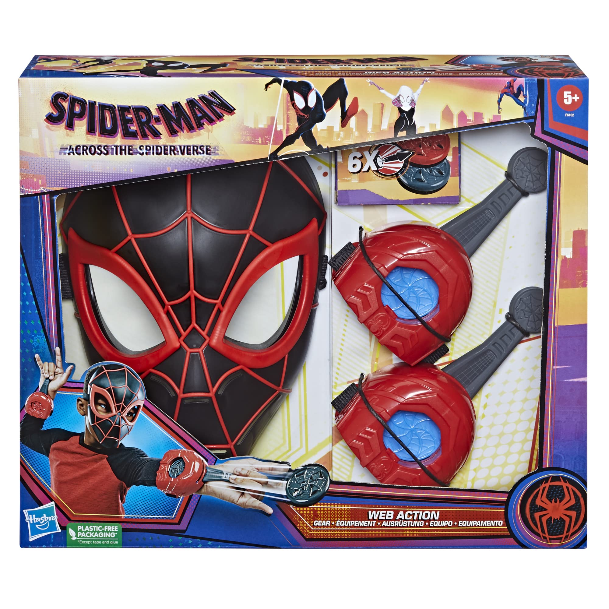 Spider-Man Marvel Across The Spider-Verse Web Action Gear, Miles Morales Costume Mask and Gauntlets, Super Hero Toys for 5 Year Old Boys and Girls and Up