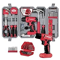 Hi-Spec 57pc Red 8V Electric Drill Driver & Household Tool Kit Set - Versatile Hand Tools for DIY Projects, Cordless Power Screwdriver, Essential Tool Set for Home Repair