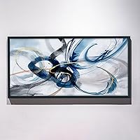 yiijeah Large Abstract Canvas Wall Art - Black Frame Wall Decor - Modern Living Room Wall Decor & 58x29 Inches Oversized Elegant Blue and White Gray Background Blue Gradient Picture Artwork
