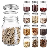 novelinks 16 OZ Clear Plastic Mason Jars with Airtight Lids - Plastic Mason Jars 16 OZ Plastic Jars with Lids for Kitchen & Household Storage (12 PACK, Silver)