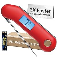 Meat Thermometer Digital, 3X Faster 0.5 Sec Instant Read, NIST Certified Accurate to ±0.5°F, IP67 Waterproof, Auto-Rotating Bright Display, Magnetic, Auto Wake/Sleep, NSF Certified