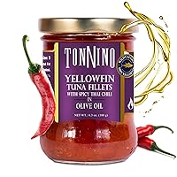 Yellowfin Tuna in Olive Oil with Spicy Thai Chili 6.3oz - 6-Pack: Omega-3, High Protein, Gluten-Free, Ready-to-Eat Tuna Packets for Tuna Salad, Tuna Fish Alternative to Salmon, tuna fish