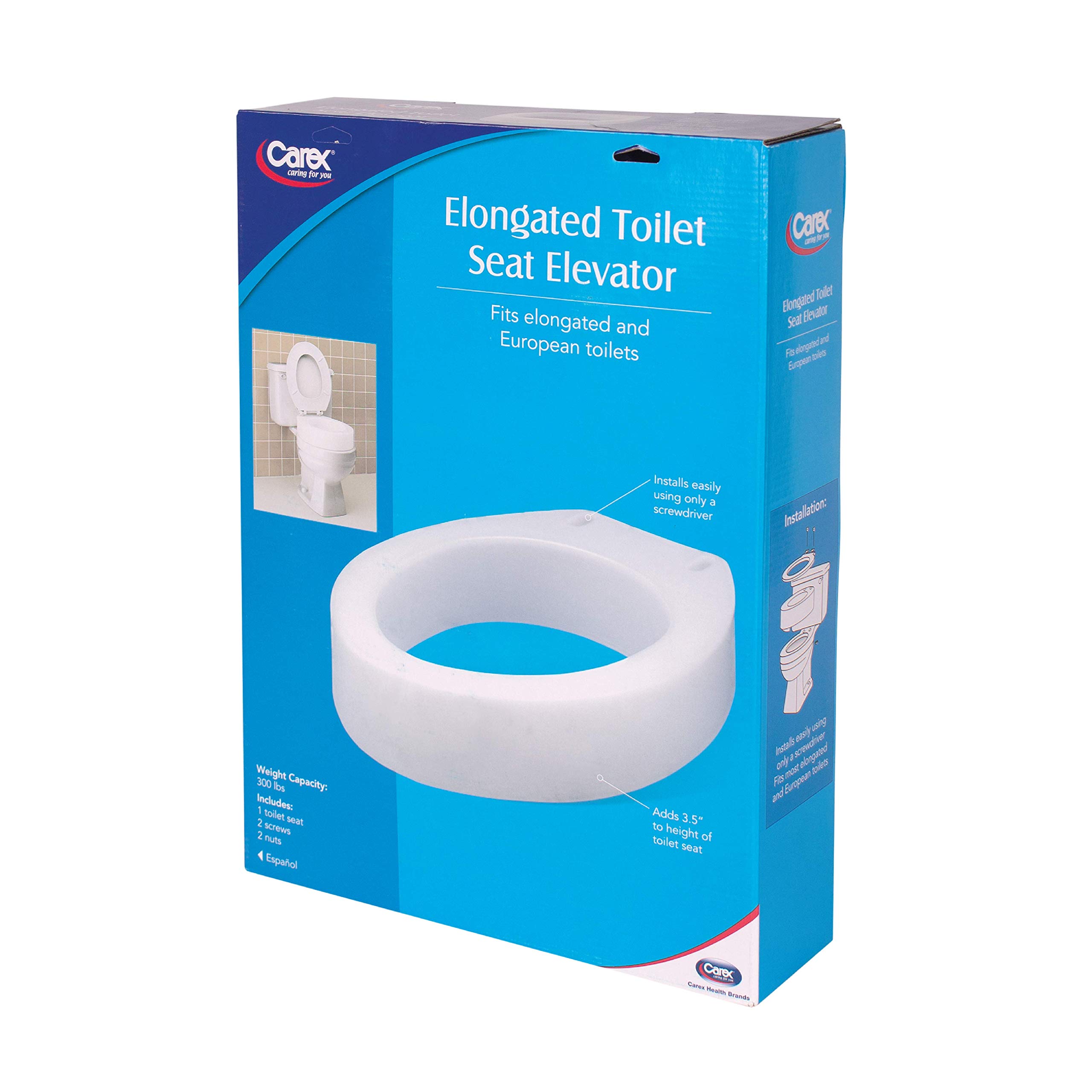 Carex Toilet Seat Riser, Elongated Raised Toilet Seat Adds 3.5 inches to Toilet Height, for Assistance Bending or Sitting, 300 Pound Weight Capacity Toilet Riser
