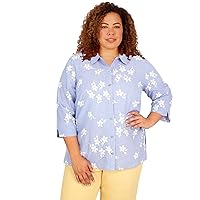 Alfred Dunner Women's Plus-Size Petite Pinstripe Floral Button Down Top