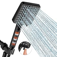 Filtered Shower Head Black - 6 Modes High Pressure Handheld Shower Head with Filter Mineral Beads, Detachable Handheld Showerhead Set with Stainless Steel Hose and Shower Arm Bracket