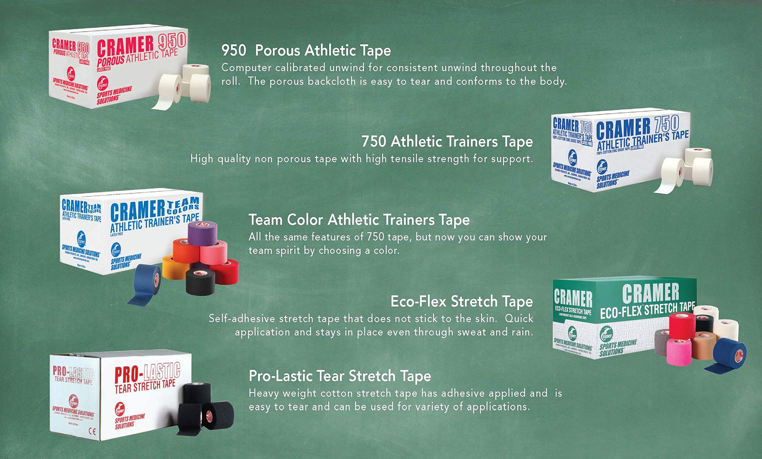 Cramer Eco-Flex Self-Stick Stretch Tape, Cohesive Tape, Flexible Elastic Sports Tape, Athletic Training Supplies, Easy Tear Self-Adherent Bandage Wrap, Bulk Cases, 6 Yard Rolls, Compression Tape