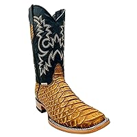 Vaccari Men's Preston Genuine Python Print Leather Broad Square Toe Western Cowboy Boots