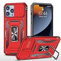 CloudValley for iPhone 13 Pro Case with Camera Cover & 360° Rotate Magnetic Kickstand, Heavy Duty Shockproof Bumper Cover for iPhone 13 Pro 6.1 inch, Red