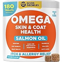 Omega 3 Alaskan Fish Oil Treats for Dogs (180 Ct) - Dry&Itchy Skin + Allergy - Shiny Coats - EPA&DHA Fatty Acids - Natural Salmon Oil Chews - Salmon