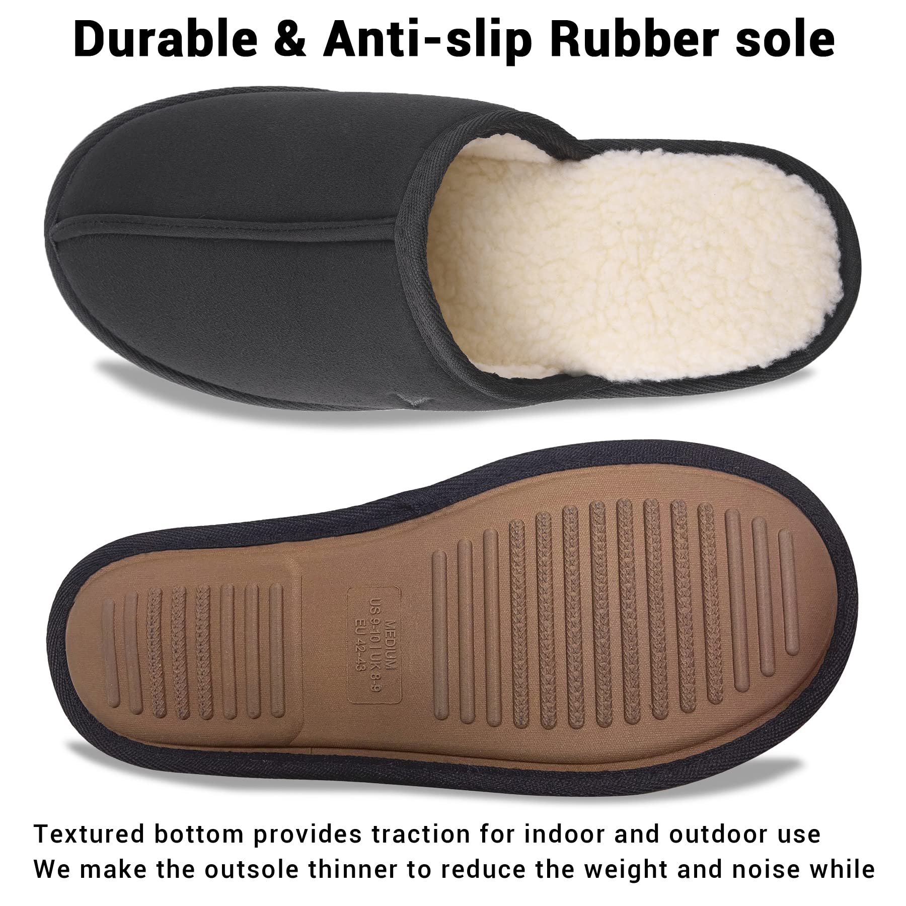 Vansarto Mens Scuff Slippers Micro Suede Memory Foam Slide Clogs Slip on Indoor Outdoor House Shoes