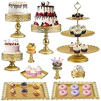 Jucoan 10 Pieces Gold Metal Cake Stand Set, Cupcake Holder Pastry Candy Fruits Serving Plate, Gold Dessert Table Stands and Trays Set for Wedding Birthday Baby Shower Bridal Party