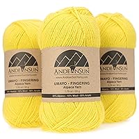 (3 Small Gorgeous Skeins) Alpaca Yarn Blend Umayo [657 Yards Total] Daffodil Yellow, 2 Fingering