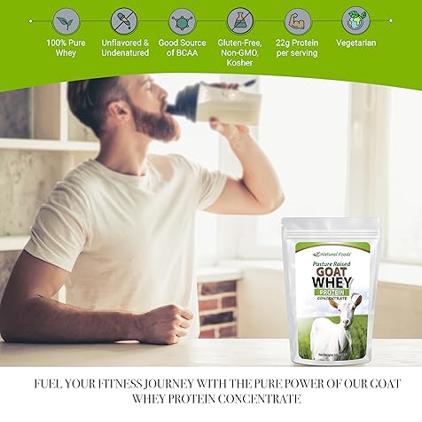 Goat Whey Protein Powder Concentrate, Unflavoured and Undenatured Protein Powder Enriched with Vital Proteins for Weight Loss, 100% Pure, Gluten Free, Non GMO, Kosher, 1 lb