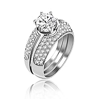 Uloveido Platinum Plated Round Cut Simulated Diamond White AAA CZ 3pcs Stacking Wedding Rings Set for Women Gift (Size 6 7 8 9 10) Y432