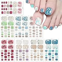 8 Sheets Toenails Wraps Stickers Nail Polish Strips with Nail File Glossy Nail Strips Decals Supplies Self Adhesive Toes Nail Stickers Design Spring Flowers Nail Wraps for Women Girls DIY Manicure