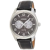 Citizen Eco-Drive Corso Quartz Mens Watch, Stainless Steel with Leather strap, Classic, Black (Model: AO9020-17H)