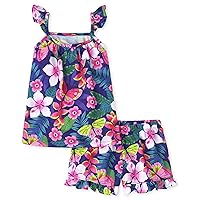 The Children's Place Girls' Sleeveless Tank Top and Short 2 Piece Pajama Set, Tropical Purple, X-Large